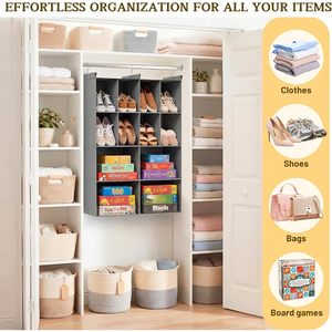Organizador de armario colgante, 12 compartimentos, tela no tejida, 33x15x85cm, para almacenamiento de ropa en el dormitorio - Product Image 6