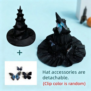 Sombrero de Bruja de Halloween Lu Lingyao, Negro Texturizado con Mariposa, Talla Única, Estilo Gótico Oscuro, Accesorio para Fiesta - Product Image 5
