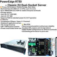 二手戴尔 PowerEdge R730 2U 机架式服务器，配备 Xeon CPU、16GB/64GB RAM、硬盘