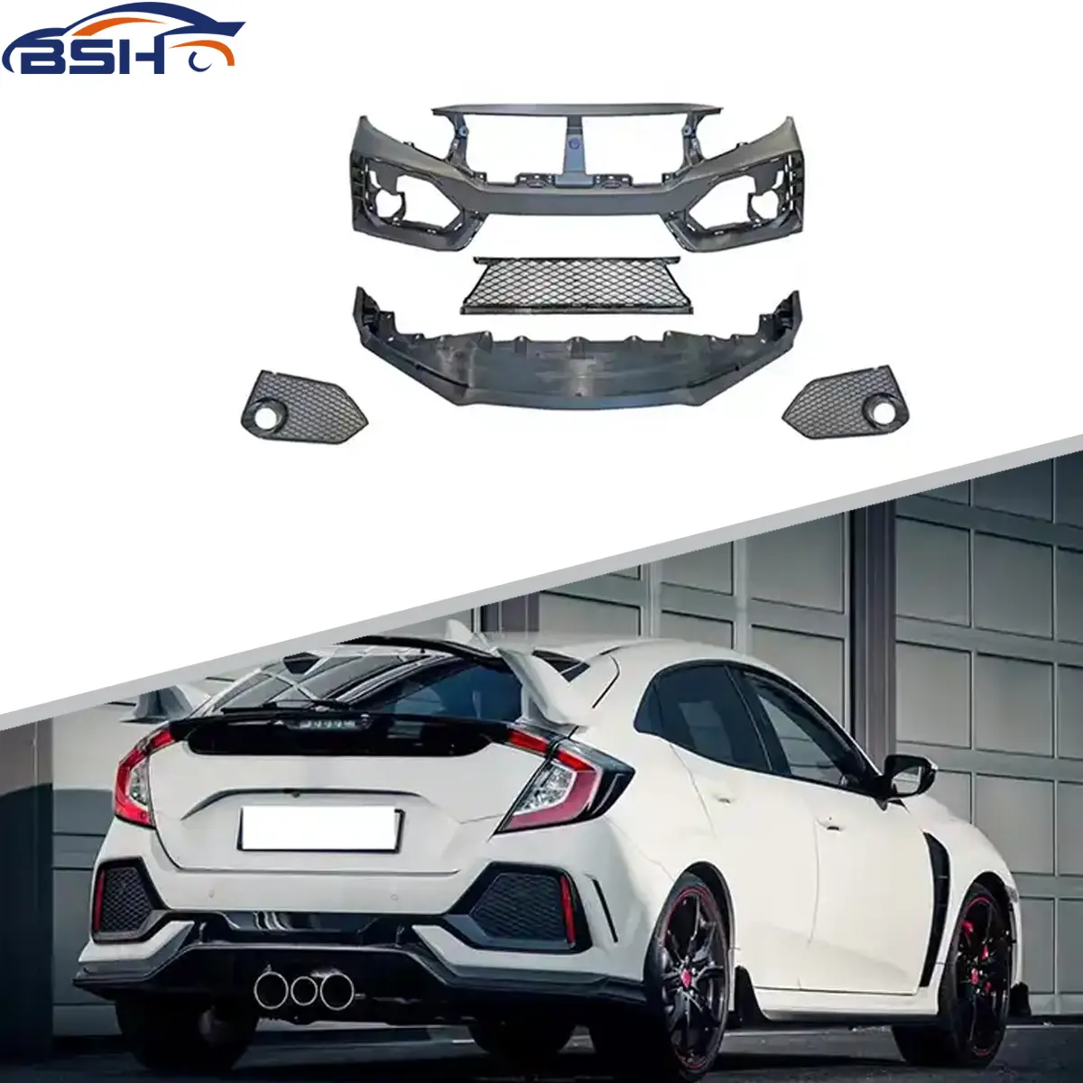 2016 Type-R สไตล์กันชนหน้ารถกระจังหน้าชุด Body Kit ประเภท R กันชนหน้าสำหรับ HONDA CIVIC 2016-2022