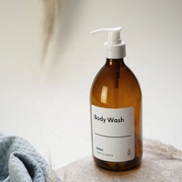 Bouteille rechargeable de bouteille en verre ambre de réutilisation écologique avec le distributeur en plastique de pompe pour le shampooing, savon de main
