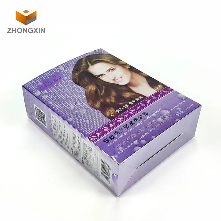 viola scatola di imballaggio di carta cosmetico tinture per capelli crema scatola di imballaggio eco fornitore