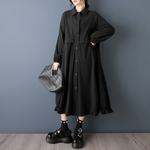 2026 Großhandel Damen Oversize-Hemdblusenkleid Übergröße Zelt-Silhouette Langarm Rüschensaum Frühling Dunkel <span class=keywords><strong>Gothic</strong></span> Freizeitkleider - Product Image 3