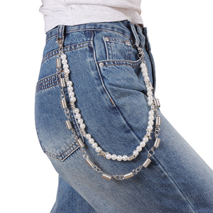 <b>Waist</b> <b>Chain</b> Double Layer Pearl Metal Spring <b>Chain</b> Hip Hop Denim <b>Chain</b> Daily Wear - Product Image 2