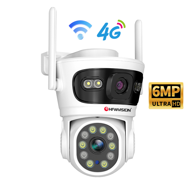 O-Kam Outdoor 6MP 4G WiFi Security Camera Dual Lens 2.4g Wireless PTZ CCTV with Night Vision Function Dual Lens Camera Easy Use