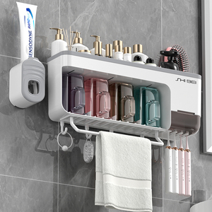 Xinhang Wholesale Manufacture Modern Wall Mounted Bathroom Organizer with <strong>Toothpaste</strong> <strong>Dispenser</strong> &amp; Toothbrush Holder - Product Image 1