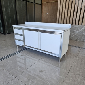 Table de cuisine commerciale à 3 tiroirs en acier inoxydable, armoire de comptoir certifiée NSF, résistante à la corrosion, capacité robuste pour la cuisine - Product Image 3