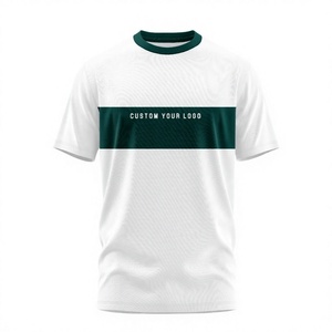 Camiseta Blanca de Manga Corta para Hombre con Franja Verde, Logotipo Personalizado Impreso, Cuello Redondo, Informal, Transpirable, de Poliéster Tejido, Corte Regular - Product Image 2