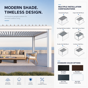 Pergola moderne intelligente en aluminium à lattes effet <span class=keywords><strong>bois</strong></span> avec éclairage RGB contrôlable par application et capteur de pluie automatique - Product Image 6