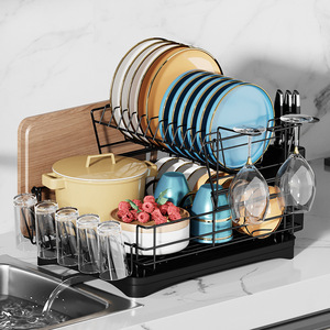 Étagère à vaisselle de cuisine de comptoir en acier multifonction de luxe égouttoir à vaisselle à 2 niveaux égouttoir à couverts support de rangement pour vaisselle - Product Image 1