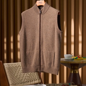 Chaleco de punto sin mangas para hombre, mezcla de cachemira y <span class=keywords><strong>lana</strong></span>, cuello simulado, cremallera completa, suéter casual de invierno, venta al por mayor ODM - Product Image 6