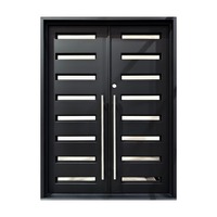 Porte d'entrée en fer forgé à double entrée de style moderne en ligne, ouverture en Chine, achat extérieur de villa, verre et acier inoxydable inclus