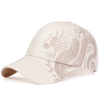 Elegante Gorra de Béisbol Unisex Ajustable de 6 Paneles con Patrón de Dragón Chino en Bordado 3D, Estilo Urbano, 100% Algodón Corduroy