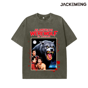 Camiseta Oversize de Algodón Lavado con Estampado de Citas <span class=keywords><strong>del</strong></span> Película de Terror 'Un <span class=keywords><strong>Hombre</strong></span> <span class=keywords><strong>Lobo</strong></span> Americano en Londres', Estilo Retro Urbano Casual, EE. UU. - Product Image 6