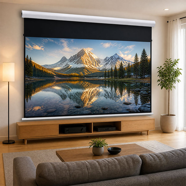 Best Selling ALR 16:9 Electric Motorized Projector Screen with Remote and Anti-Ambient Light Fabric for Conference Rooms