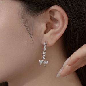 Dylam Elegance <b>Cute</b> Design Sterling Silver 5A Cubic Zirconia Diamond Tassel Bow-knot Stud <b>Earrings</b> for Women - Product Image 4