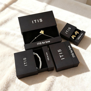 Boîte d'Emballage de Bijoux Minimaliste en Carton Personnalisée Imprimée Noir pour Colliers, Bracelets et Boucles d'Oreilles – Vente en Gros - Product Image 1