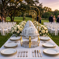 QY Plat de service de luxe en marbre 8L, chauffe-plat de buffet en acier inoxydable doré pour mariages haut de gamme, hôtels et traiteurs - Vente directe usine
