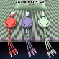 Câble de charge rétractable 3-en-1 en silicone et TPE, plat large, USB-A, charge rapide, micro USB, 8 broches, universel, souple pour téléphone portable