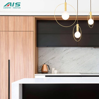 Meubles de cuisine modulaires noirs en mélamine, style moderne, conformes aux normes australiennes, luxe, pas cher, design chinois, ensembles d'échantillons
