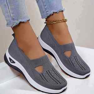 Soft Sole Knitted Slip-On Sneakers Women Breathable Comfort Casual Sports Lightweight Hollow Mesh <b>Flats</b> Summer Anti-Slippery - Product Image 3