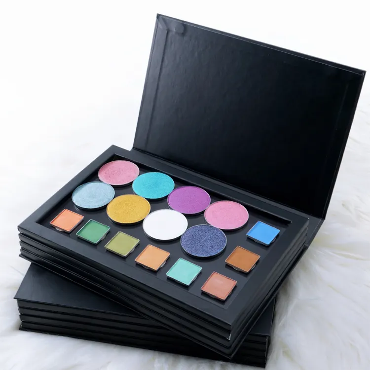 New design OEM/ODM Private label 4 layers large black empty magnetic eyeshadow paper palette shaped like a book