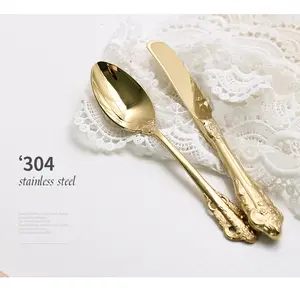 Bulk Gold Cutlery For Wedding 4/24pcs Spoon Fork And Knife Set Custom Gift Box Stainless Steel Golden Cutlery Set