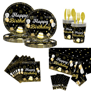 Ensemble de vaisselle jetable pour fête d'anniversaire, assiettes, gobelets, serviettes, nappe, 60-80 pièces, fournitures de décoration d'anniversaire - Product Image 4
