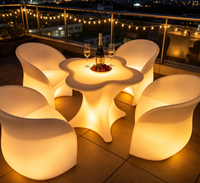 Table de bar LED moderne 16 couleurs, mobilier d'extérieur solaire LED lumineux, chaises et tables LED étanches à motif fleur de prunier