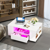 Table basse Joysource en bois avec panneau LED, rangement, étagère ouverte moderne, double tiroirs coulissants, meubles de salon