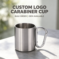 Mug de camping en acier inoxydable avec poignée mousqueton à vis, sans BPA, écologique, tasse portable pour aventures en plein air, logo personnalisé