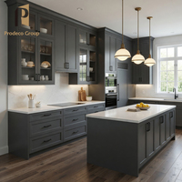Ensemble complet de meubles de cuisine modernes en mélamine noire haut de gamme pour projet de maison, armoires de rangement pour cuisine domestique