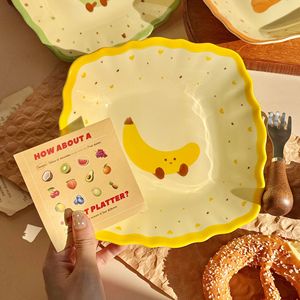 Cute Square <b>Ceramic</b> Plate 8 Inch Cartoon Fruit Design For Breakfast Snack Salad Deep Dish Home Use Party - Product Image 3