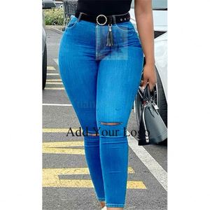 <span class=keywords><strong>Jeans</strong></span> moulants déchirés taille haute <span class=keywords><strong>Sexy</strong></span> Ass Blank Black Legging Skinny Girl pour femmes dames - Product Image 1