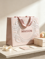 Sac à main d'emballage de boutique en papier artistique, fabriqué à la main, respectueux de l'environnement, en matériaux recyclés, avec procédé de gaufrage tridimensionnel