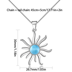 Collar con Colgante de Larimar Vibrante con Diseño de <span class=keywords><strong>Sol</strong></span> - Gema Azul Cielo y Marco de Plata con Halo de Circonitas |   Joyería de Verano, Regalos al por Mayor - Product Image 3