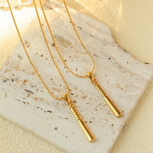 Premium 18K <b>Gold</b> Plated 304 Stainless Steel Striped Chain Pendant <b>Necklace</b> Waterproof Non Fading <b>Simple</b> Style for Daily Wear - Product Image 2