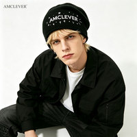 AMCLEVER Nouveau bonnet en cachemire tricoté pour l'hiver, style slouchy, pour femmes et hommes, couleur unie, avec revers, chaud, anti-froid, logo personnalisé OEM