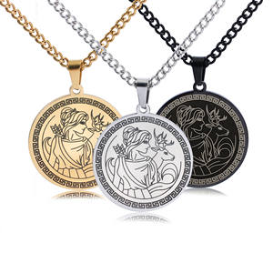 Titane acier ancien grec olympien douze principaux dieux chasse déesse <span class=keywords><strong>Artemis</strong></span> collier pendentif circulaire - Product Image 5