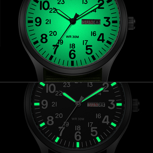 Reloj de campo para hombre con correa de nailon, esfera luminosa y pantalla de calendario dual - Reloj de pulsera de cuarzo resistente al agua WR30M - Product Image 5