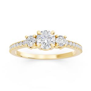 SGARIT custom Round Lab Grown White Diamond Classic Three <b>Stone</b> Engagement Ring for Women in 10K Solid Gold - Product Image 1