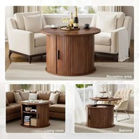 Table basse ronde multifonctionnelle en bois massif avec plateau relevable et rangement intégré, ton foncé, pour salon, canapé, mobilier de décoration quotidienne