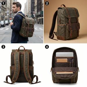 Sac à dos vintage en toile cirée et cuir Crazy Horse pour homme, idéal pour le camping, les voyages et la randonnée, fabriqué par un fabricant OEM - Product Image 3
