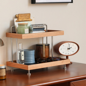 Two Tier Wooden Countertop Shelf With Metal Frame <b>Kitchen</b> <b>Storage</b> Organizer For Cups And Condiments - Product Image 3