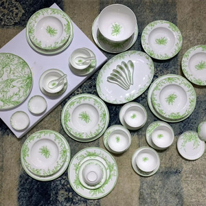 New Product European Luxury Bone China Charger Plate Green Porcelain 41pcs Dinner <b>Set</b> - Product Image 2
