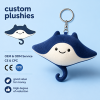 Porte-clés en peluche OEM Raie Manta Bleue et Blanche, Porte-clés en peluche sur le thème de l'aquarium