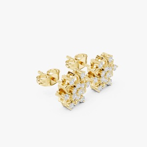 Boucles d'oreilles en or jaune 14 carats avec fleur de lotus et diamants de laboratoire - Product Image 3