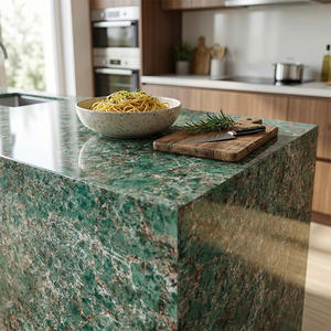 Plan de travail en quartz artificiel de style botanique vert, bord sans joint, de haute qualité OEM, pour la réception, l'îlot de cuisine, la vanité - Product Image 1