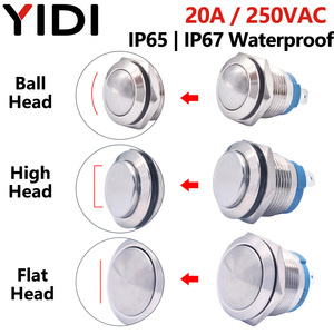 16mm 19mm 22mm 20A interruttore a pulsante in metallo impermeabile a sfera piatta a testa alta che si aggancio anello momentaneo simbolo del potere pulsante a LED - Product Image 2