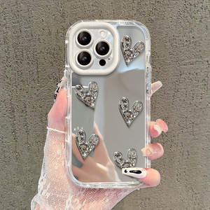 Nuova Custodia di Lusso 3D Plissettata Elettroplaccata a Specchio a Forma di <span class=keywords><strong>Cuore</strong></span> per <span class=keywords><strong>iPhone</strong></span> 16 15 14 Pro Max con Cornice <span class=keywords><strong>Bianco</strong></span> Crema - Product Image 1